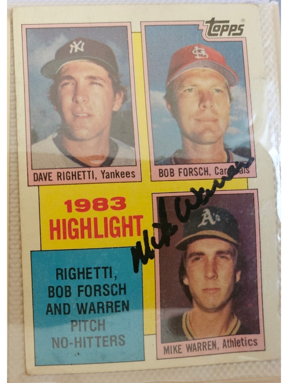 Mike Warren Autographed 1984 Topps NO HITTER Card A's
